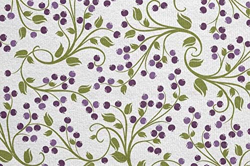 Ambesonne Flower Yoga Mat Toalha, padrão floral Berrias selvagens Ramilos curvilíneos ornamentais Folhas frutas botânicas e sem escorregamento suor de yoga pilates pilates tampa, 25 x 70, púrpura branca verde-roxo
