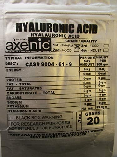 20gramas axênicos de ácido hialurônico 99,9%, ácido halaurônico, hialuronato de sódio