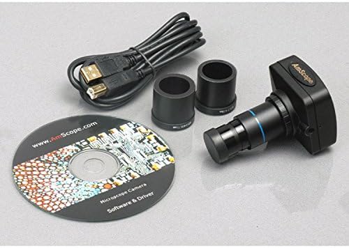 AMSCOPE SM-1TNZ-144A-5M Microscópio de zoom estéreo profissional de estéreo profissional digital, oculares wh10x, ampliação de 3,5x-90x, objetiva de zoom de 0,7x-4,5x, luz do anel LED de quatro zonas, suporte do pilar, 110V-240V, inclui 0,5x e 0,5x e Lentes de barlow 2.0x e câmera de 5MP com l