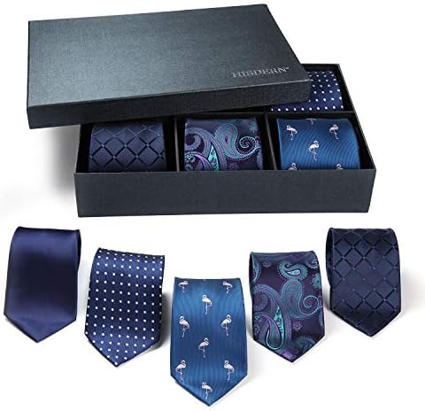 HISDERN Mens Ties Conjunto de 5pcs coleção de gravata e bolso SQAURE CoCTIES FORMICAIS CARCHTIE DE CASAMENTO DE
