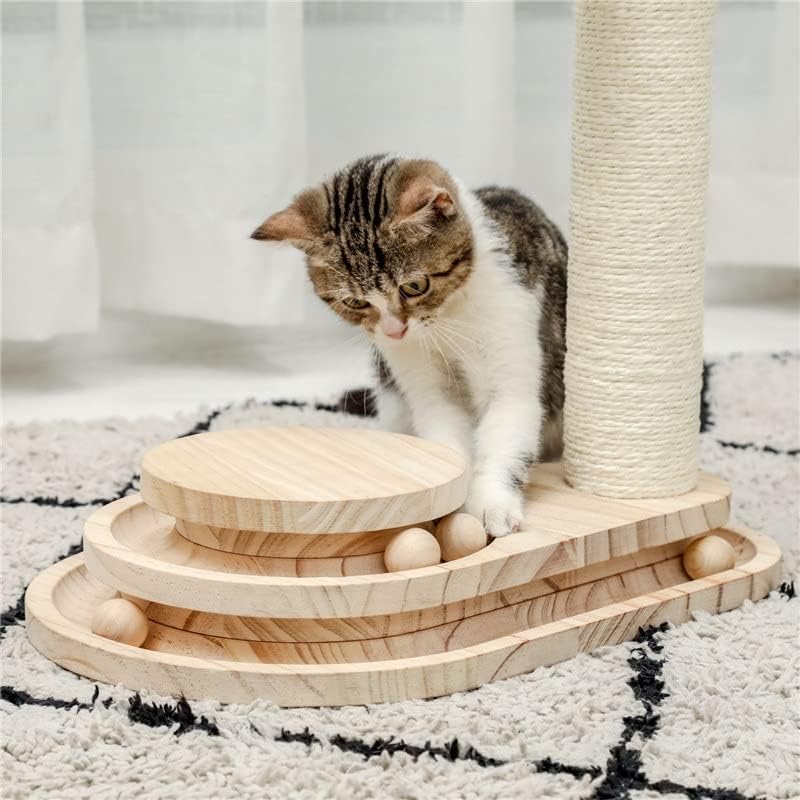 Cxdtbh interativo de gato de madeira Toy dupla camada rotativa bola de faixa inteligente Cat Posta