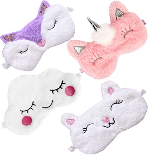 4 pacote de animal fofo unicorn máscara de sono para meninas macias macias cegas
