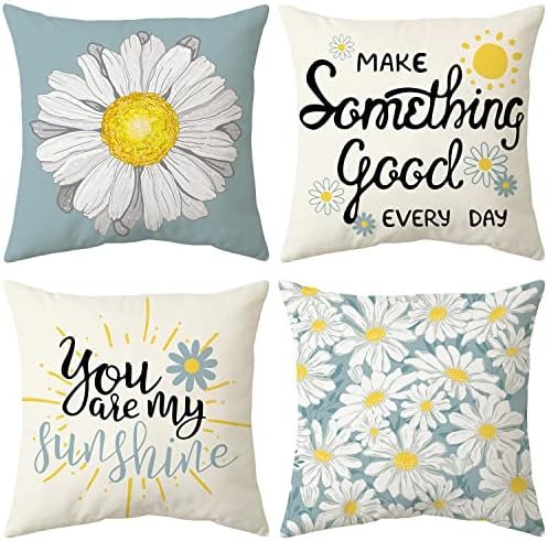 Granila Summer Daisy Decorativo Pillow Capas de travesseiros de 18x18 polegadas de 4, capas de travesseiro floral