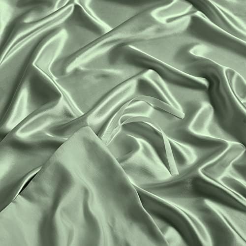 NSGZ 48 x 72 Tampa de edredão de cetim para cobertor ponderado, luxo com cobertura de cetim removível de luxo com 8 laços de fixação segura, sálvia verde