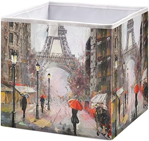 VISESUNNY Cascas de armário Pintura a óleo Eiffel Tower Storage Bins Fabric Cestas para organizar caixas de cubos