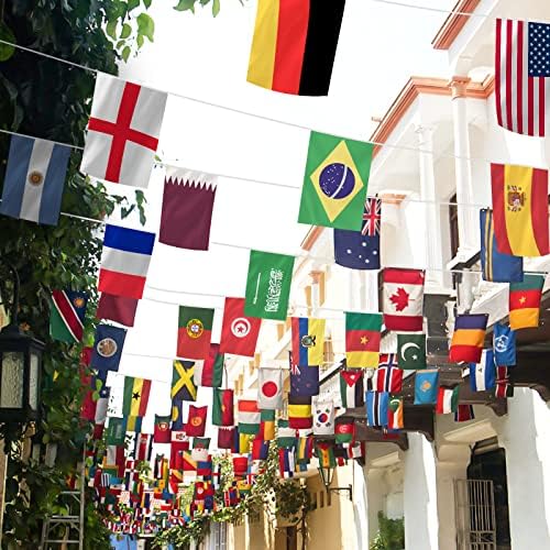 Ahfulife World World String Banding Bunnting, 32 países 2022 Bandeiras da Copa do Mundo Banners Poliéster