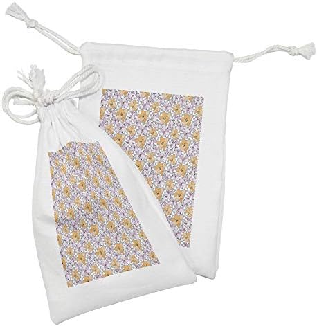 Conjunto de bolsas de tecido floral de Ambesonne de 2, layout de tom pastel de pétalas de lírio com motivos geométricos na parte de trás, pequena bolsa de cordão para máscaras e favores de produtos de higiene pessoal, 9 x 6, multicolor