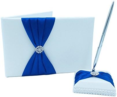 Abbie Home Wedding Guest Book + Pen Stand + Sign Pen Rhinestone Party Favor-Royal Blue