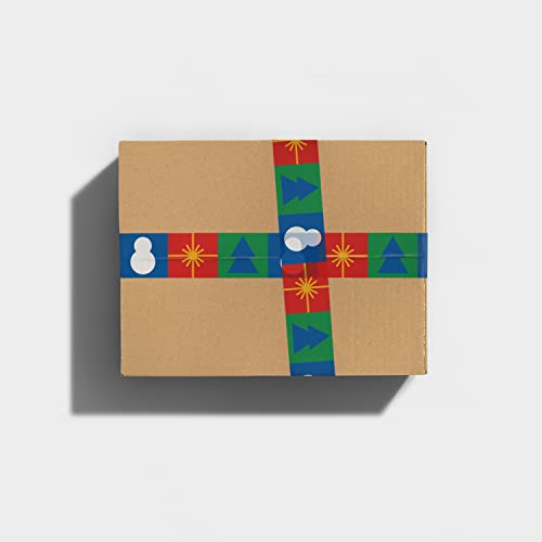 Feliz Christmas Presente de neve padrão Fita decorativa de embalagem - embalagens de férias fofas e fita de envio para presentes - Red Blue Green Gold, 1,88 x 110 jardas