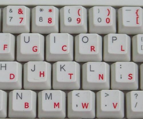 Dvorak simplificou etiquetas de teclado com letras vermelhas em fundo transparente para desktop, laptop
