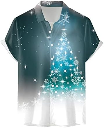 Wocachi Men's Christmas Button Down Camisetas de manga curta Graphic Hawaiian Shirt