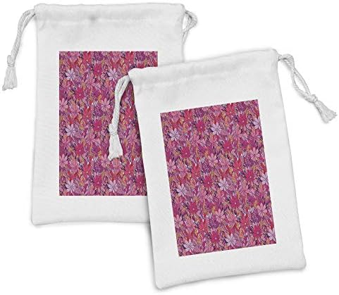 Conjunto de bolsas de tecido floral de Ambesonne de 2, Motley colorido arranjo retrô de flores desenhadas à