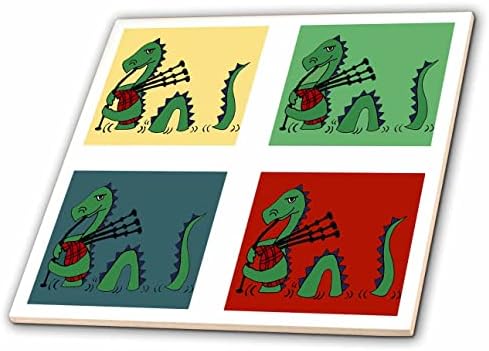 3drose Funny Loch Ness Monster tocando foles de foles 4 bloqueio arte para fipers - ladrilhos