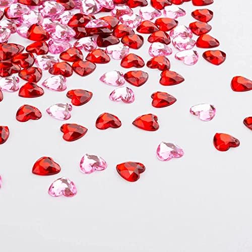 300 peças do Dia dos Namorados Strass de coração para artesanato, acrílico charrinha de costas de coração gemas de cristal strass para jóias que fazem jóias decoração de dispersão de mesa de coração, 0,5 polegadas