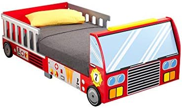 Caminhão de madeira de caminhão de bombeiros Kidkraft com trilhos de guarda, móveis infantis - vermelho,