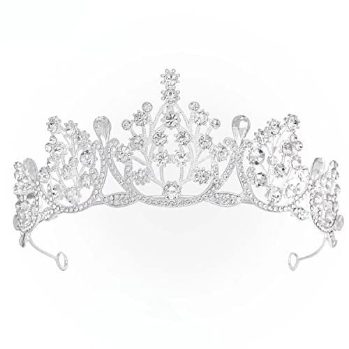 Coroa de cristal de Lihelei para mulheres, coroa da rainha vintage de prata para noivas de casamento,