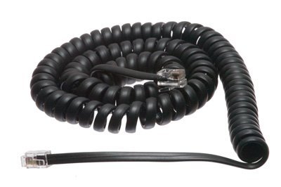 Corda de telefone de telefone enrolada preta plana - Comprimento padrão de 12 pés - líder plano de 4