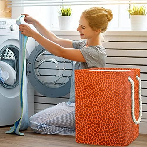 Basquete Orange Texture Laundry cesto com alças grandes cestas dobráveis ​​para lixeira, quarto de