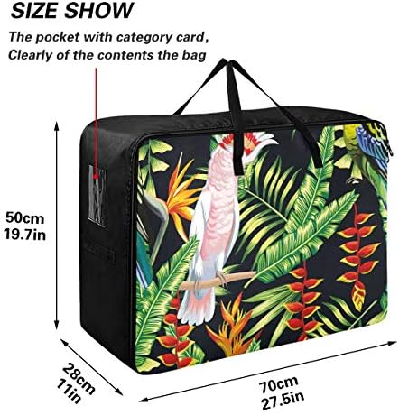 Saco de armazenamento de roupas N/ A Underbed para colcha - grande capacidade de palmeira tropical folhas de pássaros Bolsa com tocas de armazenamento de decoração para zíperes para roupas de cama