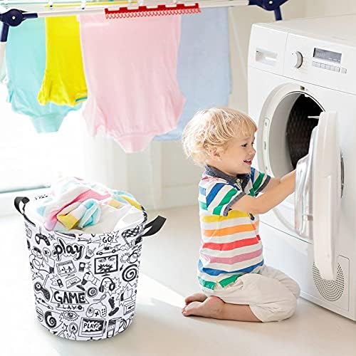 Foduoduo Cesta de lavanderia em preto e branco Estilo de desenho de design de design cesto de roupa com alças Saco de armazenamento de roupas sujas dobráveis ​​para quarto, banheiro, livro de roupas de brinquedo