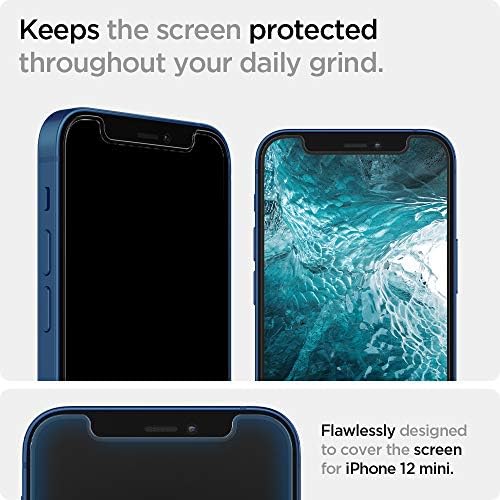 Protetor de tela de vidro temperado com Spigen [GLASTR EZ FIT] projetado para iPhone 12 mini [5,4 polegadas] [Case Friendly] - 2 pacote