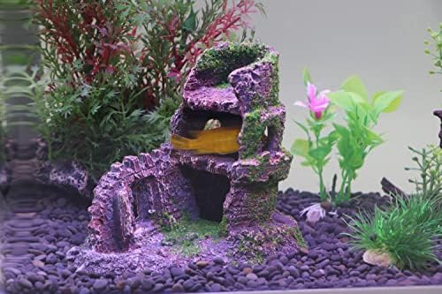 Aqua KT Aquarium Castle Rock View Decoration for Goldfish Betta Fish Tank Ornament, com Moss plantado, pacote de 1