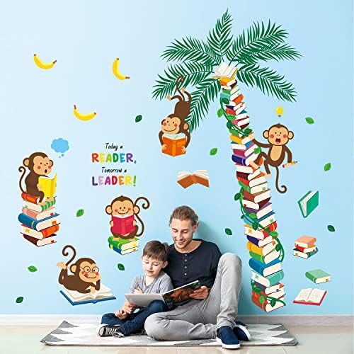 Decowall DSL-8065 Monkey Tree Books adesivos de parede Decalques para crianças Leitura da selva