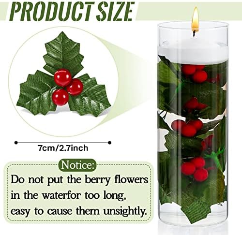 Canlierr 100 peças Holly Berries Flores de Faux Berry com folhas verdes para arranjo de coroas Vaso de festa Decorações