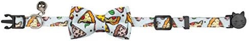 Gyapet Cat Collar Set Breakaway Bow Tie Segurança com Bell Kitten Prints Cartoon Ajustável Pizza e