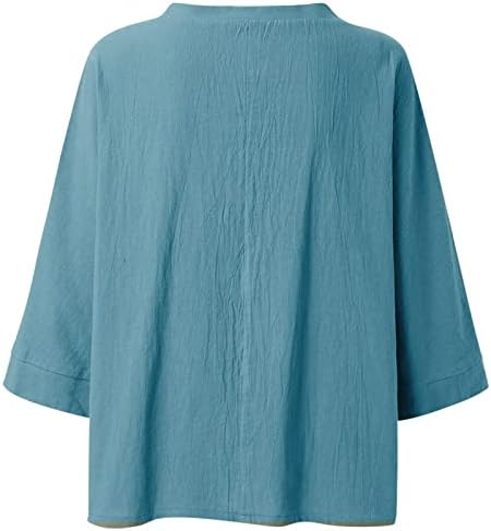 Camisa da blusa para meninas Summer Summer outono 3/4 manga 2023 algodão de linho/pescoço gráfico de cancelamento