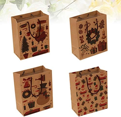 Doitool 12 PCs Christmas Kraft Paper Sacos de presente Pouca de armazenamento de bolsas de desenho animado portátil para vinho de vestuário (padrão aleatório