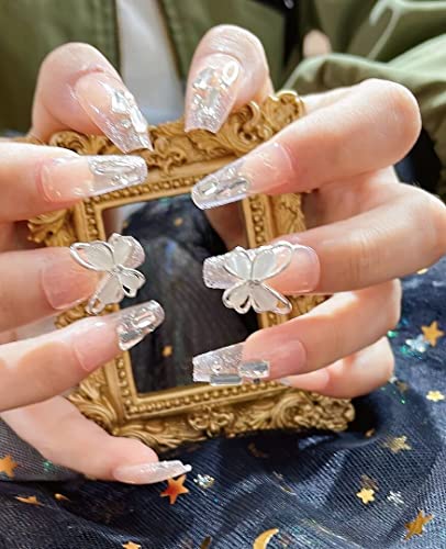 Pressione Longo em Nails v French Fake Nails Tampa completa Nude Ballerina Flash Diamond Crystal
