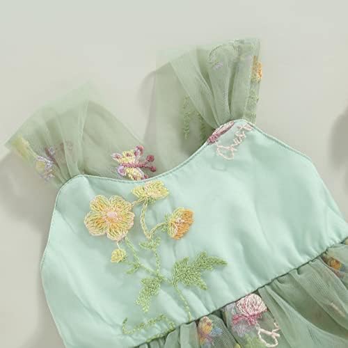 Recém -nascido bebê garotinha tule tule bordado floral princesa jumpsuit aniversário festa de casamento