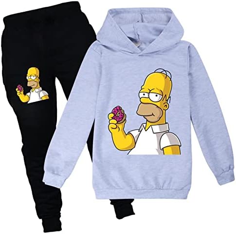 GTWAZ Kids the Simpsons Pullover Sweethirts Capuzes e calças de moletom 2 peças roupas de piscarias casuais