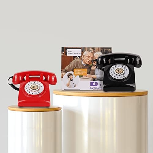 Danoony - Telefone rotativo retrô - estilo de década de 1960 Telefone rotativo vintage - telefones fixos antiquados para casa, escritório, mesa - telefone com fio retro com campainha mecânica