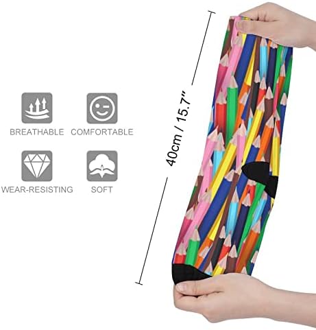 Canetas coloridas de cores impressas de cores combinando meias atléticas de joelho altos para mulheres