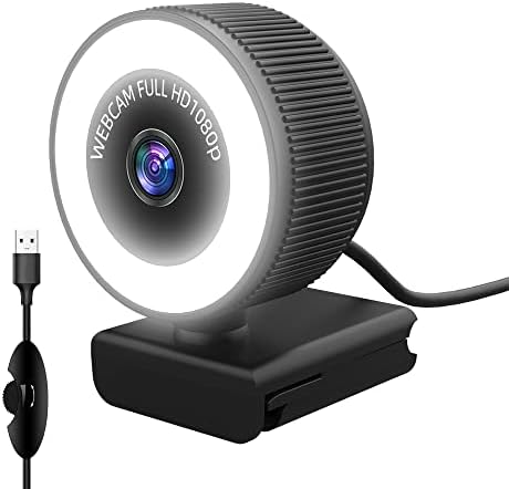 Uboelfins webcam com luz de anel - HD 1080p Streaming Web Camera com microfone para desktop zoom skype video
