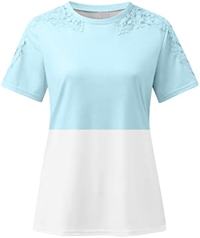 Camisas de verão para mulheres renda de manga curta camisetas da moda Tops de cores sólidas saindo