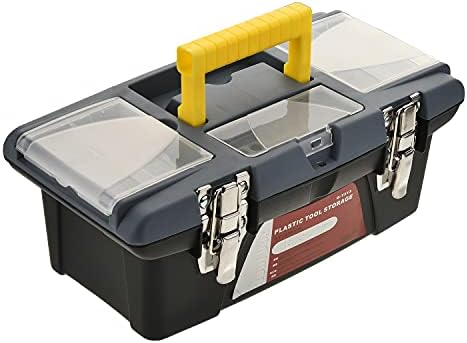 Caixa de ferramentas utoolmart, caixa de ferramentas ABS com bandeja de ferramentas removíveis, organizador e armazenamento para ferramentas, peças, brinquedos, arte preta 13,2 x 7,3 x 5 polegadas 1 pcs