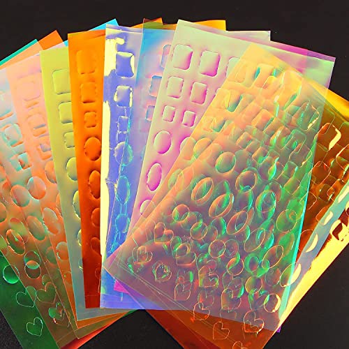 Silpecwee 11 lençóis Aurora unhas laser adesivos de unhas de vidro de vidro adesivas de arte iridescente celofane