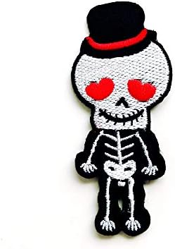 TH Black Skeleton Skull Bones Red Heart Eyes Cute