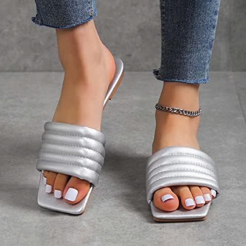 RBCULF Mulheres chinelas sapatos de caminhada de verão Plus Tamanho Quadrado Open Slip On Slide Fashion Comfort Flats Sapato casual de praia