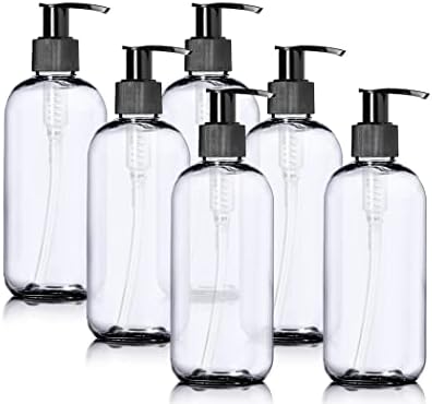 ljdeals 8 oz garrafas de plástico transparente com dispensadores de bomba preta, recipientes recarregáveis ​​para shampoo, loções, creme e muito mais, pacote de 6, bpa livre, fabricado nos EUA