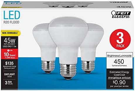 FEIT LED elétrico R20 R20 E26 Lâmpada base - Equivalente 45W - 10 anos de vida - 450 lúmen - 5000k Luz do dia - Não -minúsculo | 3 pacotes