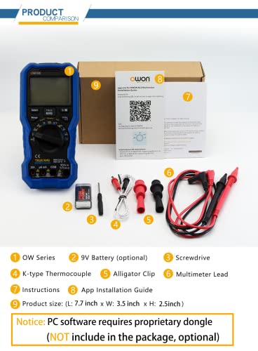 OW18E Multímetro digital portátil com Logger de dados e termômetro 3 em 1 função Bluetooth com 4