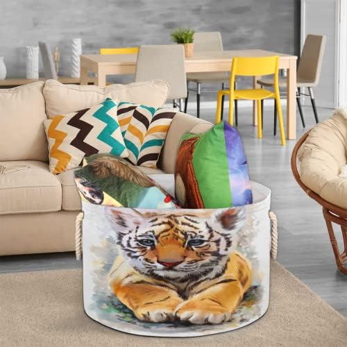 Baby Baby Tiger Grande cestas redondas para cestas de lavanderia de armazenamento com alças cestas de