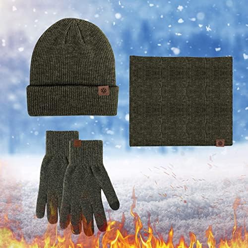 Luvas de cachecol de chapéu de gorro quente de inverno para homens 3 Mulheres 3 pacote de esqui de