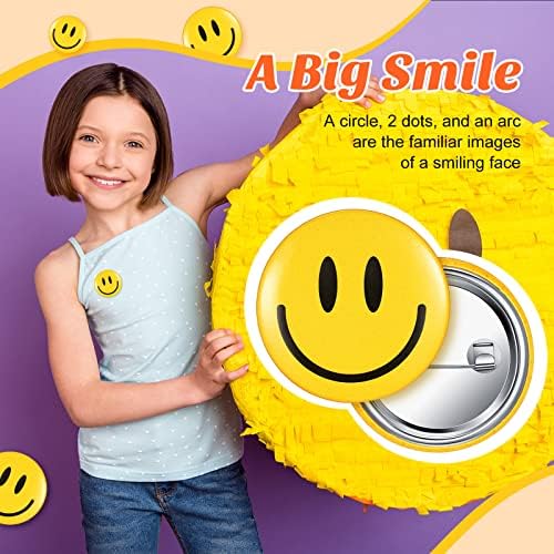 200 PCs Amarelo Smile Happy Smile Face Pin Botões retro Pinback