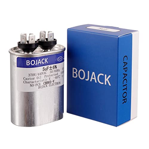 BoJack 5 UF ± 6% 5 MFD 370V/440V CBB65 Oval Run Capacitor de partida para execução de motor CA ou partida do ventilador e resfriamento ou bomba de calor ar condicionado