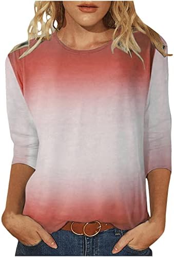 Verão 3/4 manga camiseta tie de cor de cor de cor tops para mulheres camisetas casuais de túnica redonda no pescoço pullouses